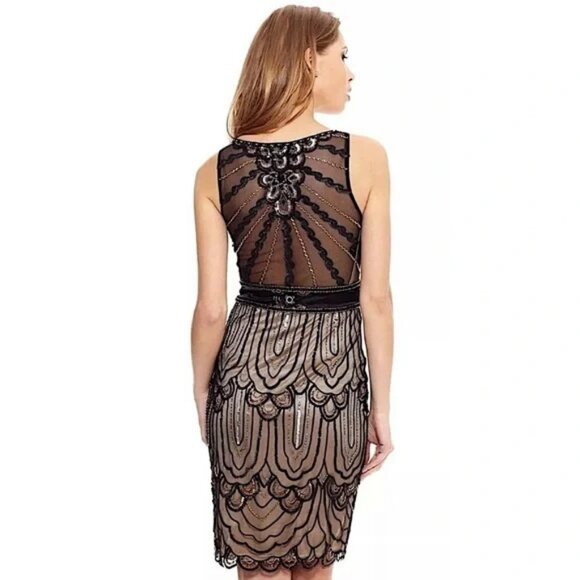 Sue Wong Nocturne Black Beaded Lace Overylay Dress.  SZ 4 - Picture 3 of 7